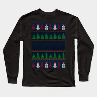 Ugly Christmas Sweater Snowman and Trees Long Sleeve T-Shirt